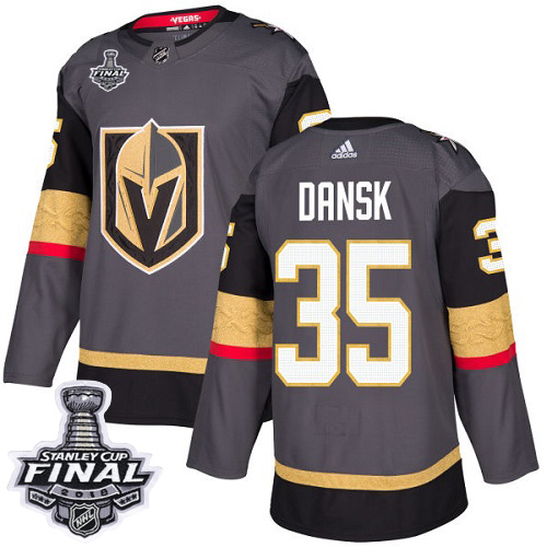 Adidas Golden Knights #35 Oscar Dansk Grey Home Authentic 2018 Stanley Cup Final Stitched NHL Jersey